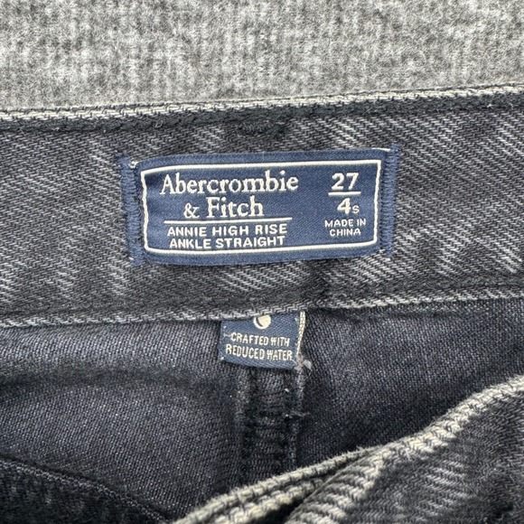 Abercrombie & Fitch Annie High Rise Ankle Straight Jeans Washed Black Raw Hem 4s - Picture 6 of 9